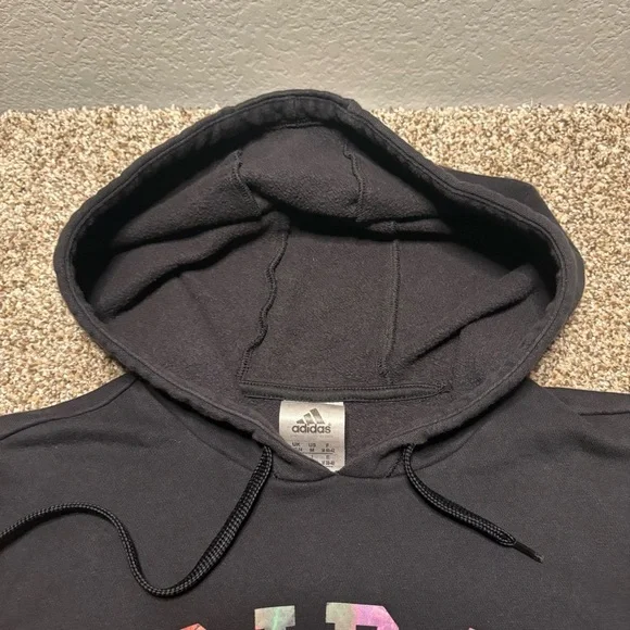 Adidas Junior’s Medium Black Hoodie with Multicolor Logo - Picture 5 of 12
